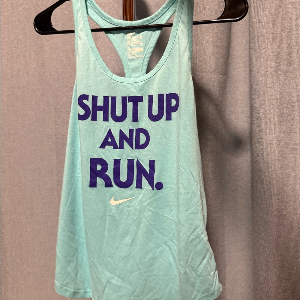 Nike Women's Teal Tank Top with Bold Print